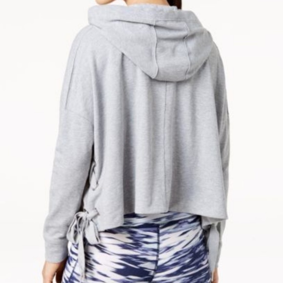 Side-Tie Zip Cropped Hoodie Blue Ashes - Picture 4 of 5